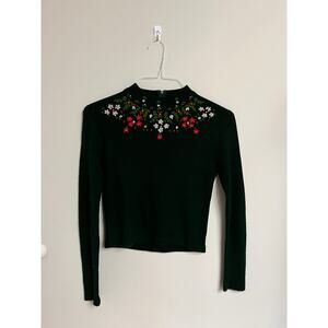 Vintage Embroidered Mock Neck Turtleneck Sweater Top XS-S